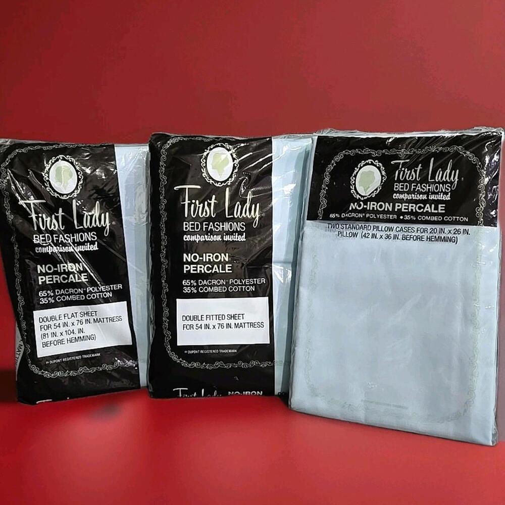First Lady Full Size Sheet Set 4 piece Blue Made in USA New Vintage
